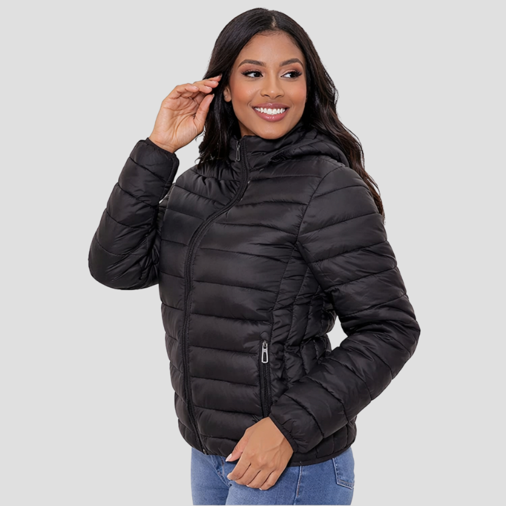 Jaqueta Puffer Feminina Bobojaco Bomber Blusa de Frio Quentinha Inverno Neve Com Touca Removível