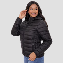 Jaqueta Puffer Feminina Bobojaco Bomber Blusa de Frio Quentinha Inverno Neve Com Touca Removível