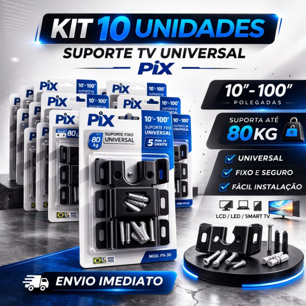 kit com 10 Suportes de Parede para TV 10 a 100 Polegadas até 80kg Universal VESA com Kit Completo e Envio Rápido