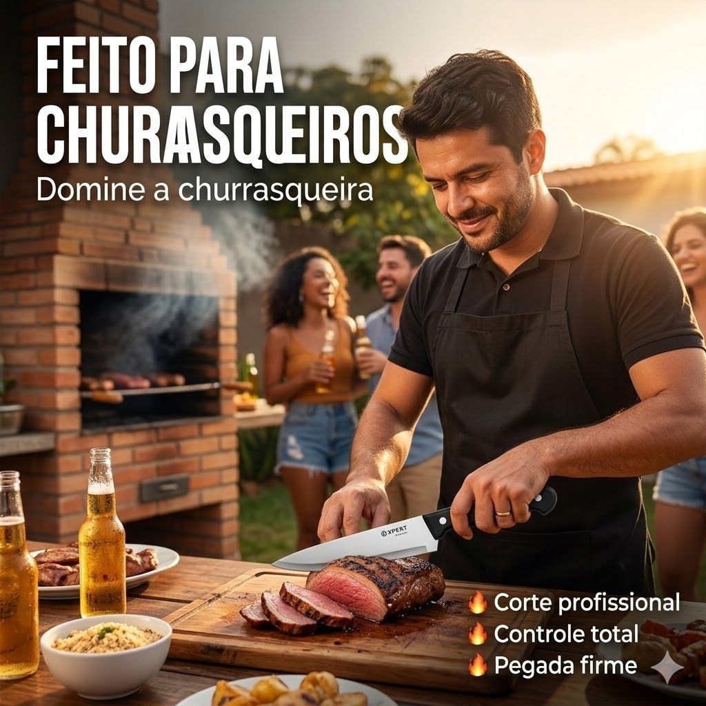 Kit Churrasco 3 Peças Aço Inox Faca Garfo Chaira