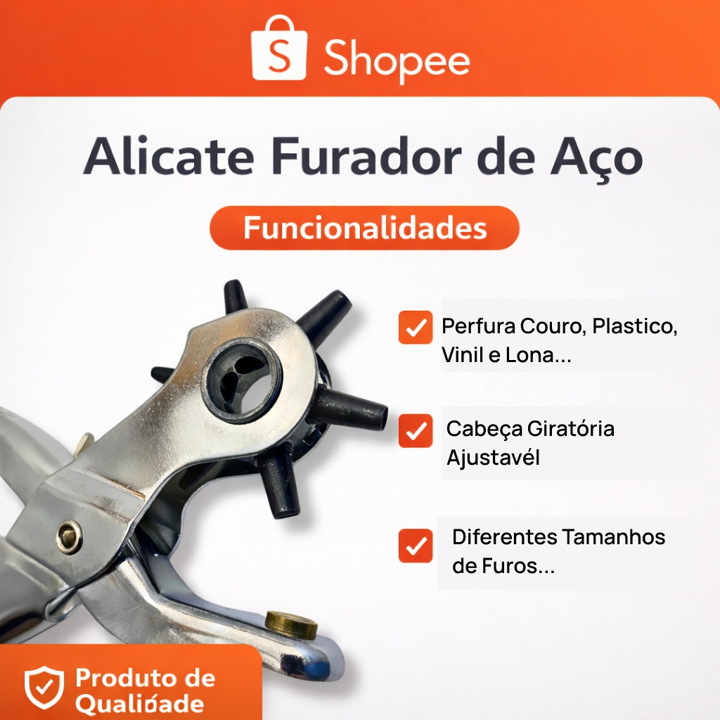 Perfurador Multifuncional para Cintos e Artigos de Couro Furos Redondos Uso Profissional Domestico