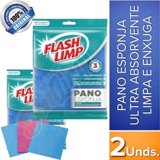 Kit 2 Pano Esponja C/ 3 Unds Ultra Absorvente Limpa e Enxuga Flash Limp em Oferta na Shopee