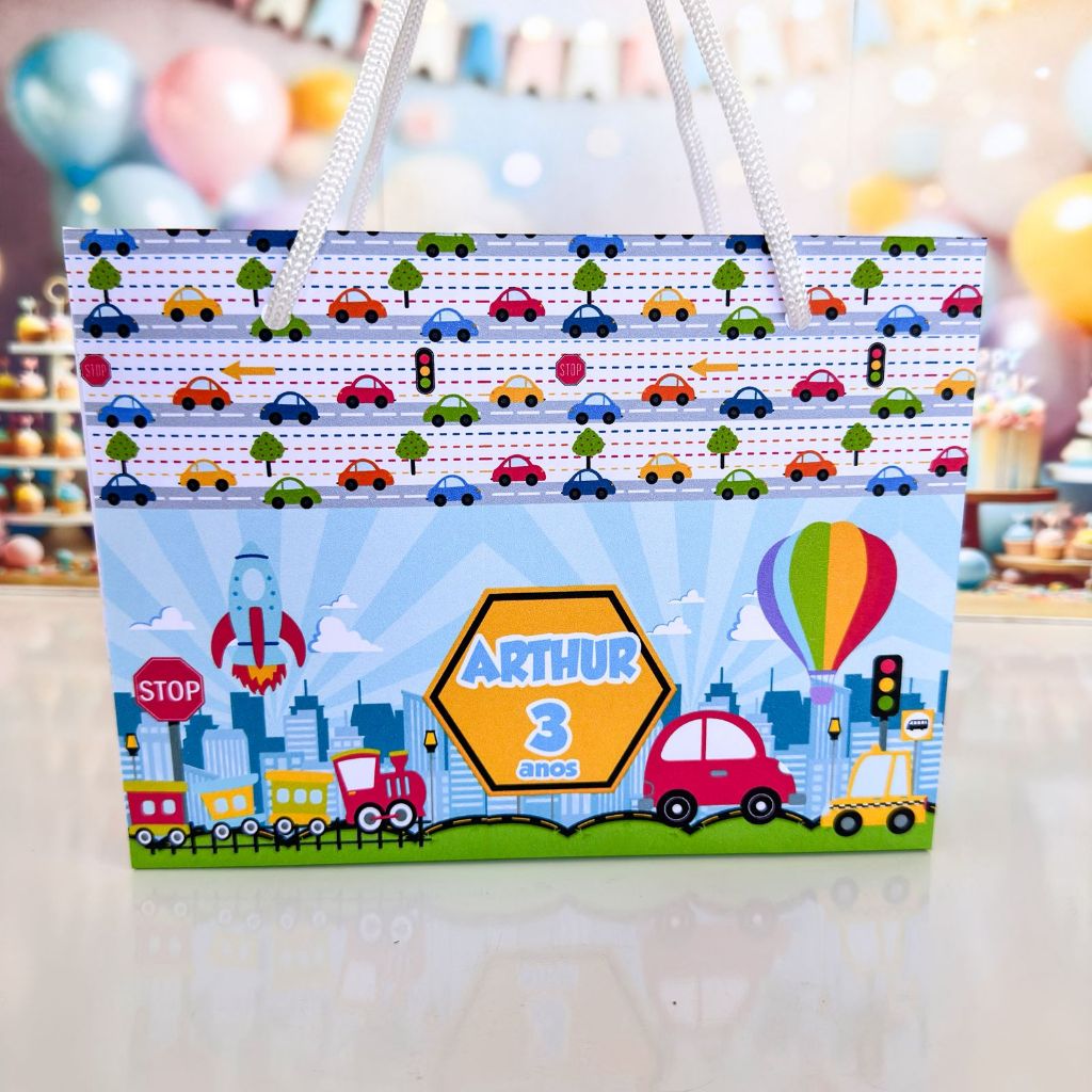 Sacolinha Surpresa personalizada Meios de Transporte - Personalizados SACOLAS  Meios de Transporte - PEGUE E MONTE