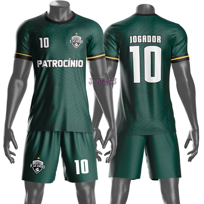 Uniforme personalizado jogador futebol amador esportivo camiseta e calção nome número escudo mod  98