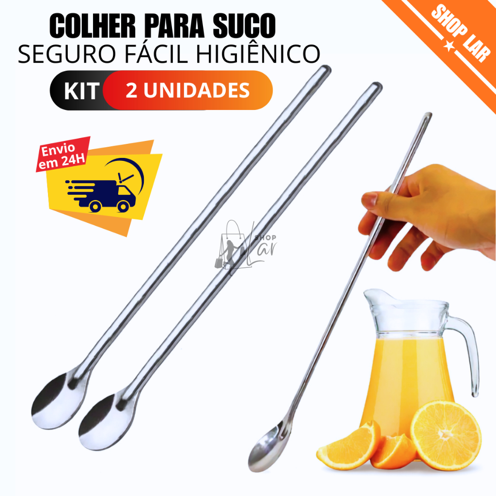 2 Colheres Grandes de 30cm Colher para Sucos Drinks Milkshakes Bebidas Aço Inox para Cozinha Suco em Oferta na Shopee