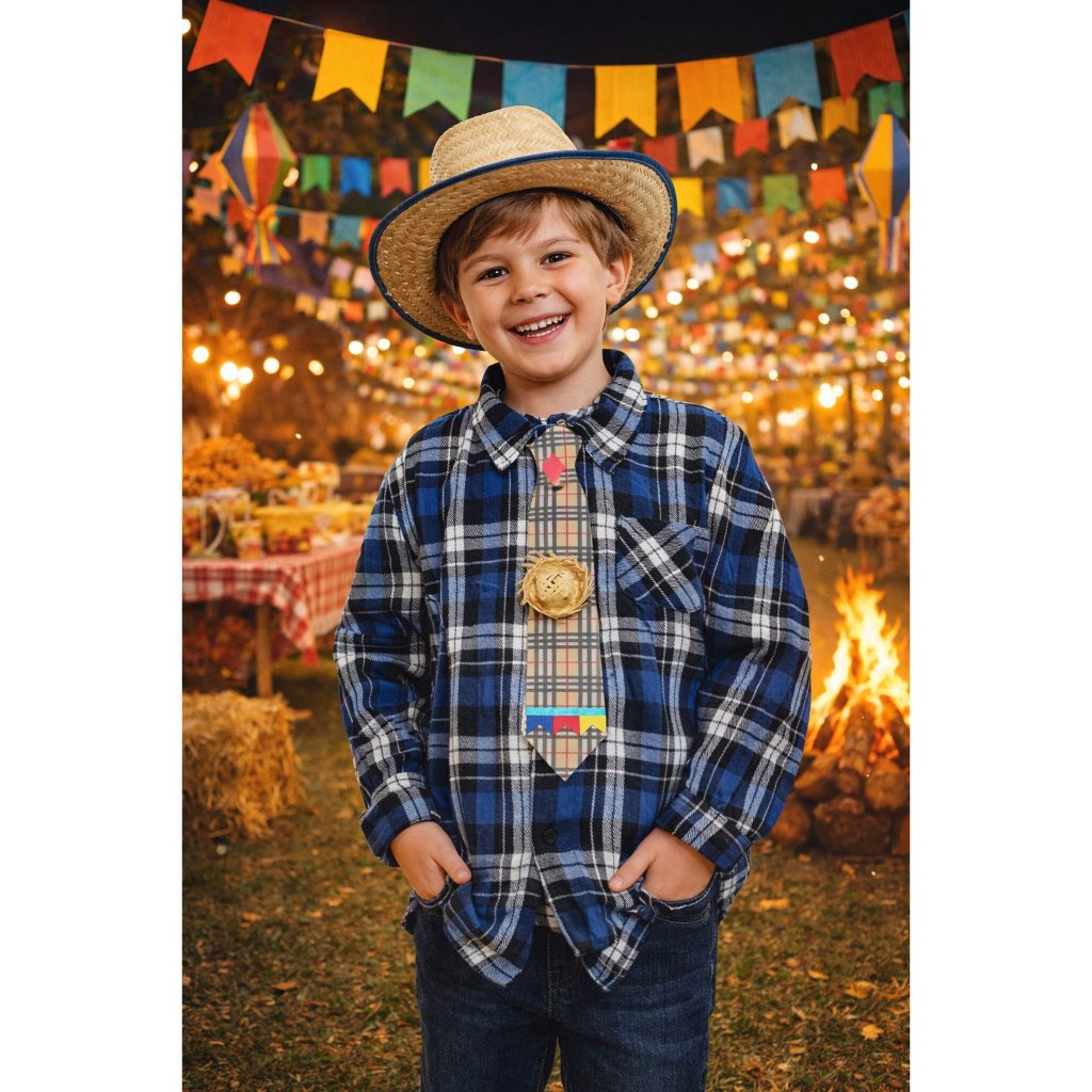 Camisa festa junina xadrez flanelada luxo COM Chapeu E GRAVATA