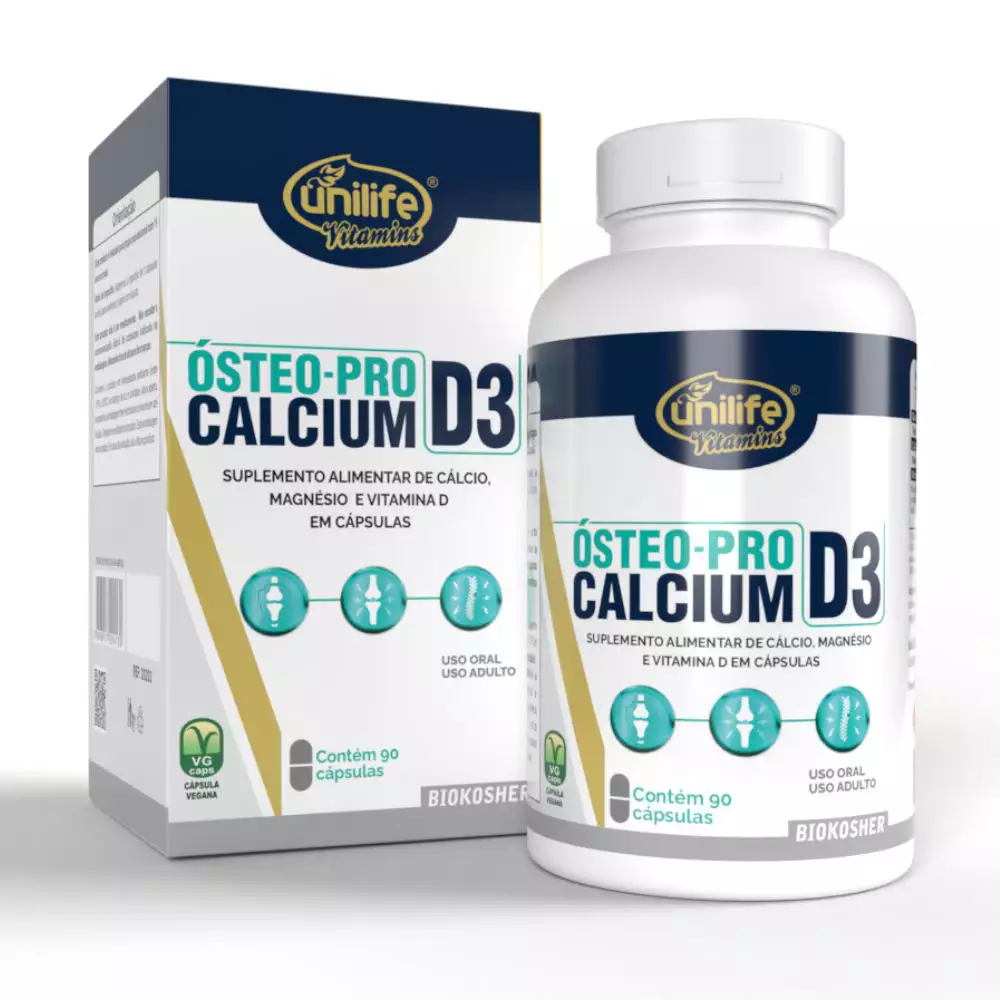 Ósteo Procalcium D3 Unilife 90 Cápsulas Suplemento Alimentar de Cálcio Magnésio Vitamina D