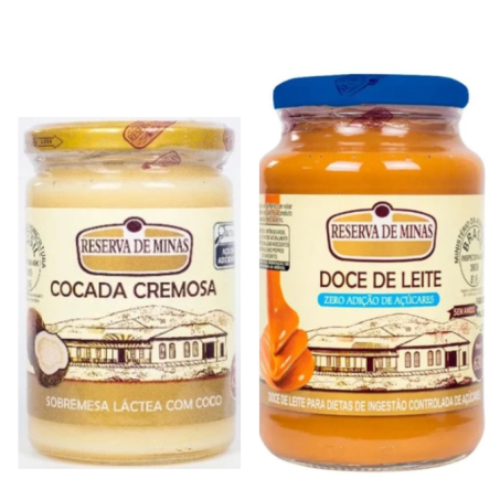 COMBO COCADA CREMOSA RESERVA DE MINAS 420g + Doce de Leite Reserva de Minas 630g DIet Zero Açúcar
