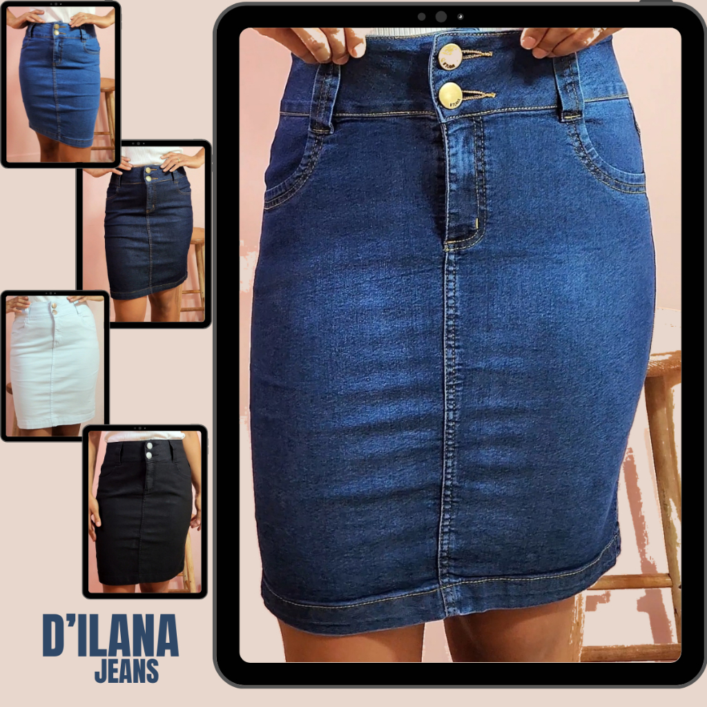 Saia Secretária Feminina Jeans/Colorida Moda Modesta 32111 em Oferta na Shopee