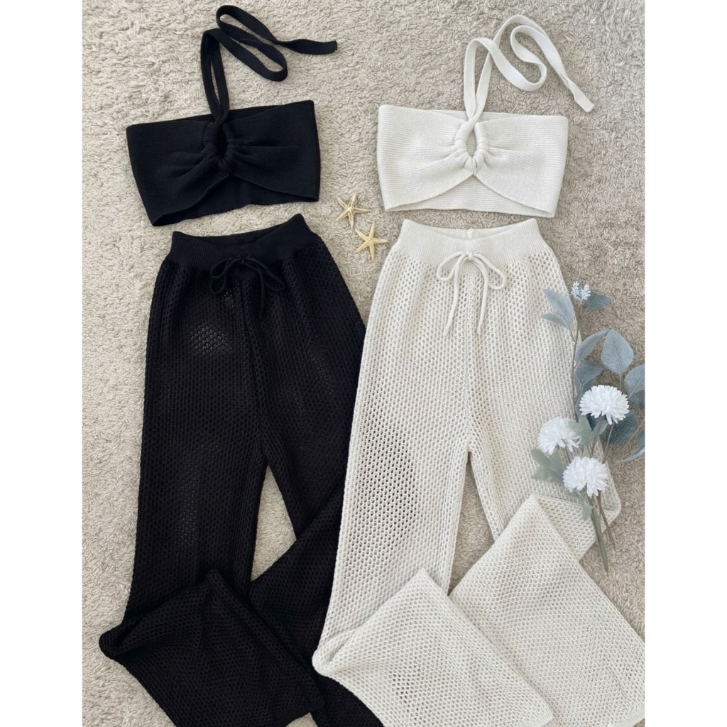 Kit Saida de Praia 2 Calças + 2 Tops Verão Melhor Preço Tendencia Crochê 2026