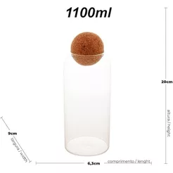 Pote de Vidro Borossilicato Tampa Bola Esfera Cortiça