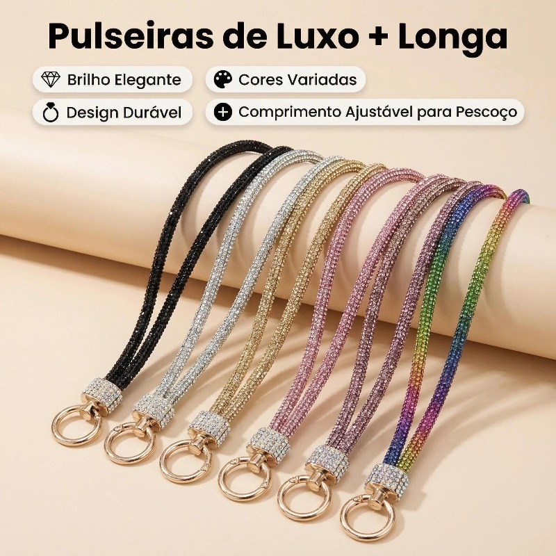 Cordão de Celular com Cristal Luxuoso Curto e Longo – Anti-Perda com Fecho de Metal Reforçado em Oferta na Shopee