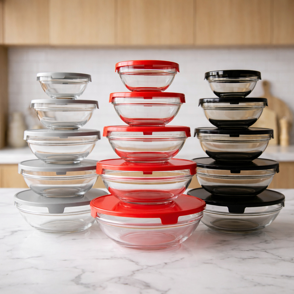 Conjunto de 5 Potes de Vidro Redondos – Ideal para Alimentos e Refeições