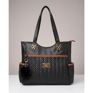 Bolsa Feminina Sacola Grande de Ombro em Couro com Espaço Amplo + Chaveiro Pompom em Oferta na Shopee