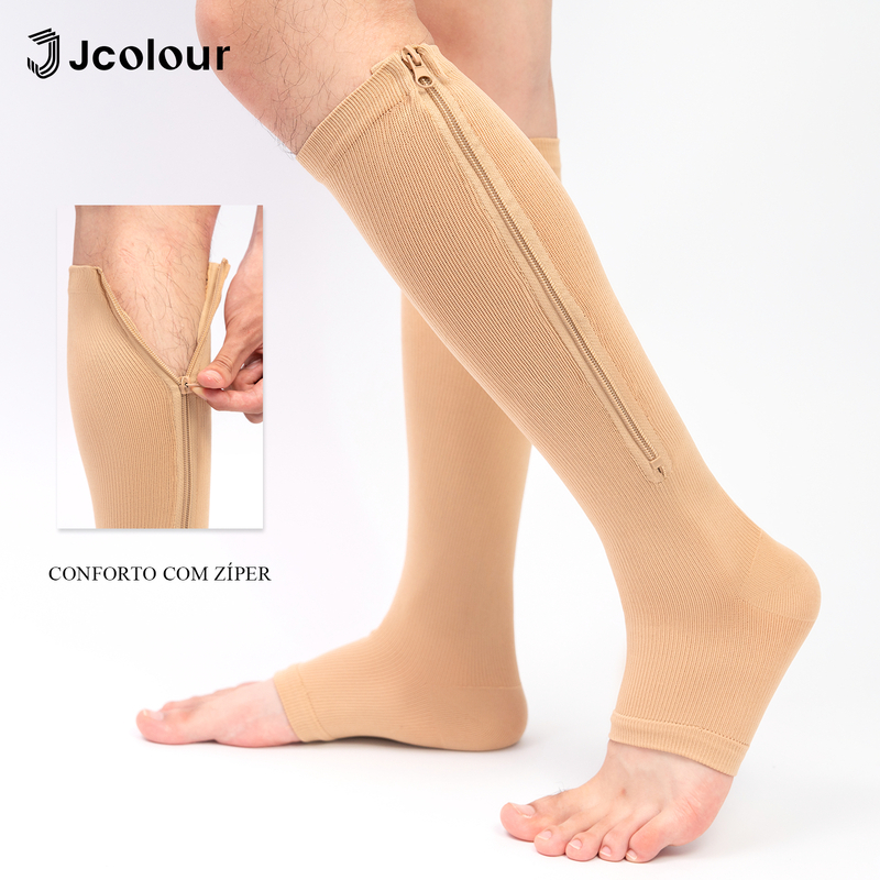 Kit 3 Pares Meia Média Compressão Varizes Pernas Cansadas Inchaço Dores 3/4 Zíper 20-30 Mmhg Compressão Unissex