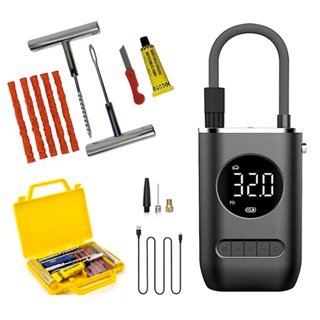 Mini Compressor Portátil Bomba De Encher Pneu + Kit Reparo Metal 9Pçs em Oferta na Shopee