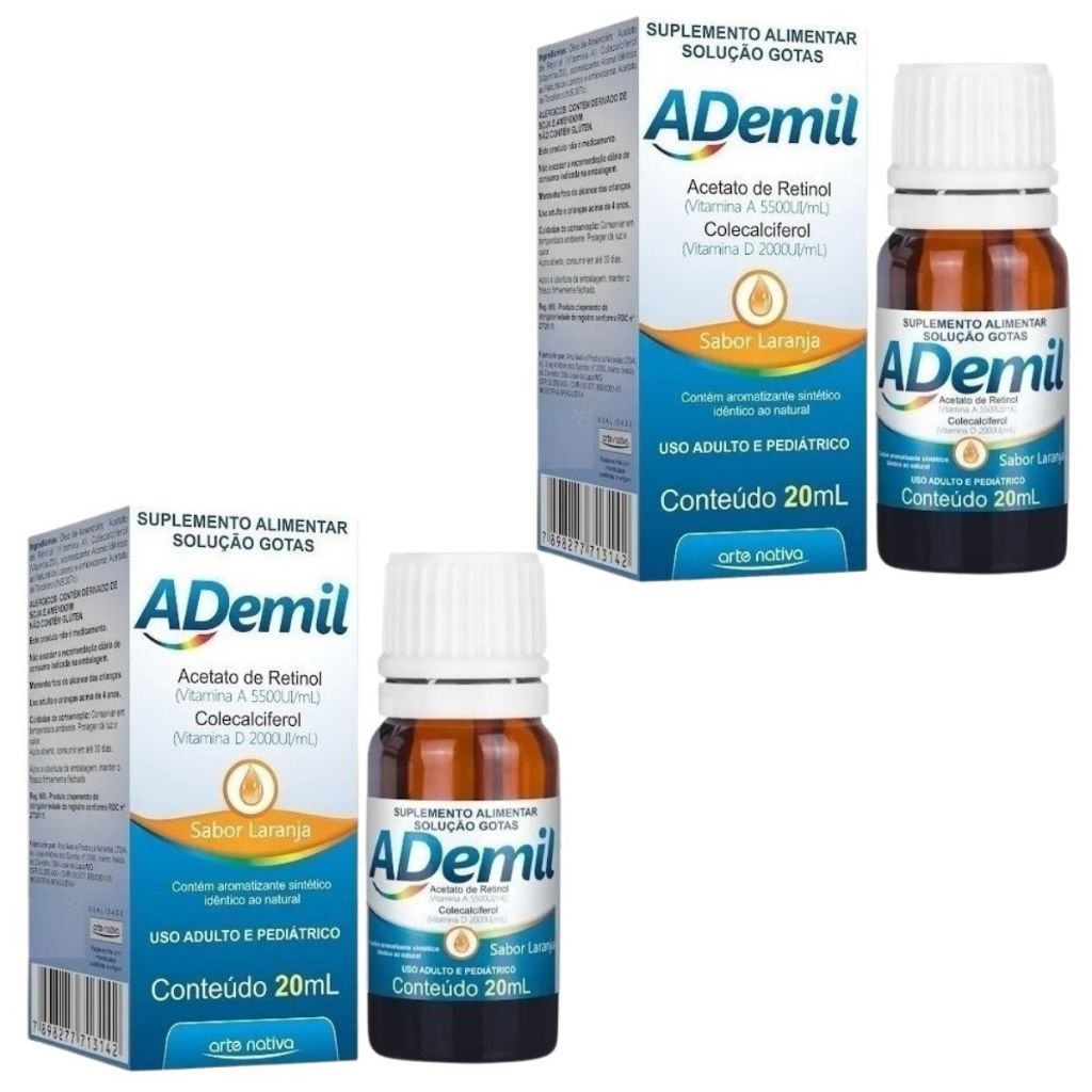 Kit 2 Ademil Acetato Retinol Colecalciferol 20ml-Arte Nativa