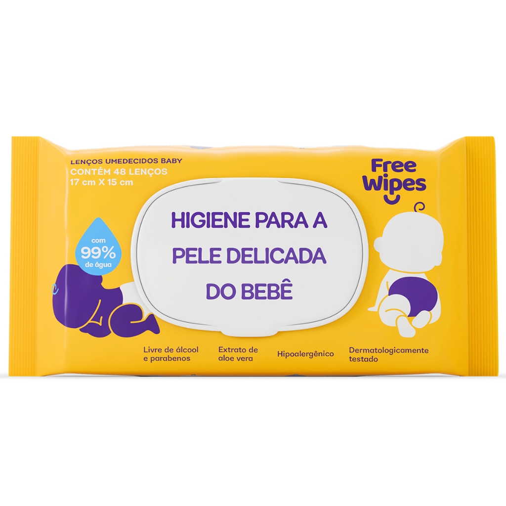Promo Pack 4 Lenços Umedecidos Baby Free Wipes – Cuidado Puro (192un.)