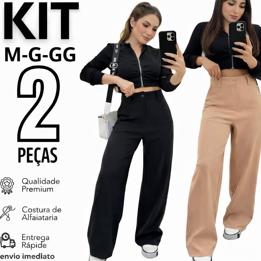 Kit 2 Calça Alfaiataria PREMIUM Cintura Alta Com Bolso PROMOÇÃO
