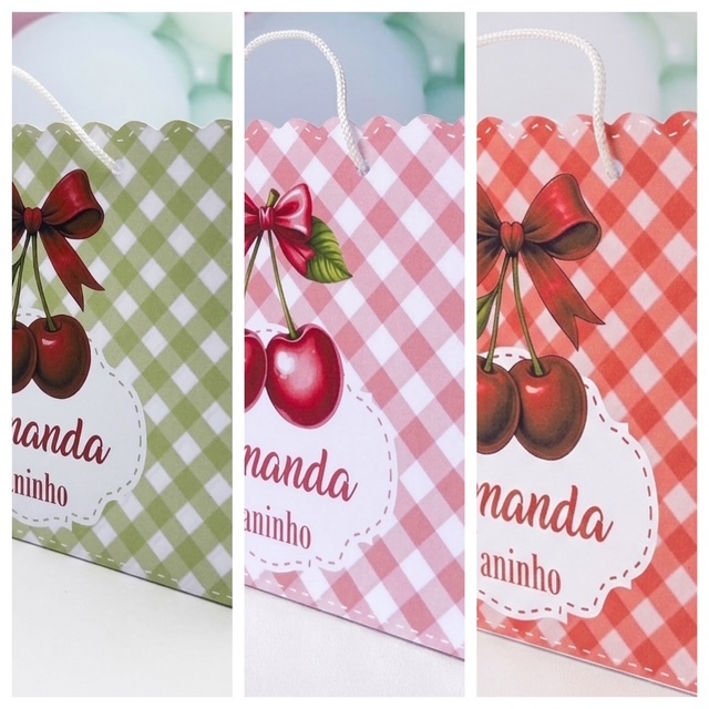 Sacolinha Personalizada Cerejinha Cereja Lembrancinha Festa Infantil  Sacola Aniversário
