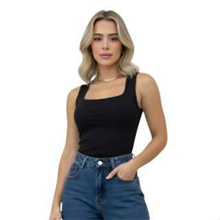 Blusinha Regata Decote Quadrado Suplex Alça Grossa Básica Fashion Elegante Blogueira Dia a Dia Blusa em Oferta na Shopee