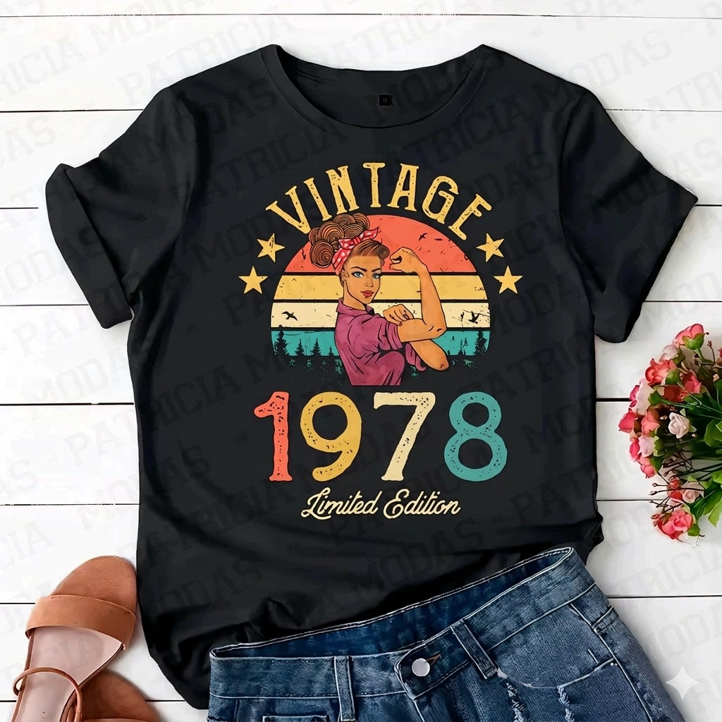 Camiseta Estampada Unissex T-shirt Mulher Vintage 1978 Ano Personalizada Casual Em Alta em Oferta na Shopee
