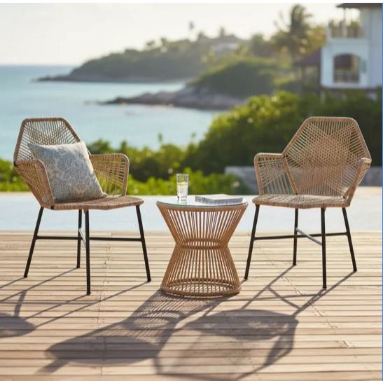 Kit 2 Cadeiras tropicália + Mesinha Ampulheta Tampo de Vidro Luxo Lançamento Cores