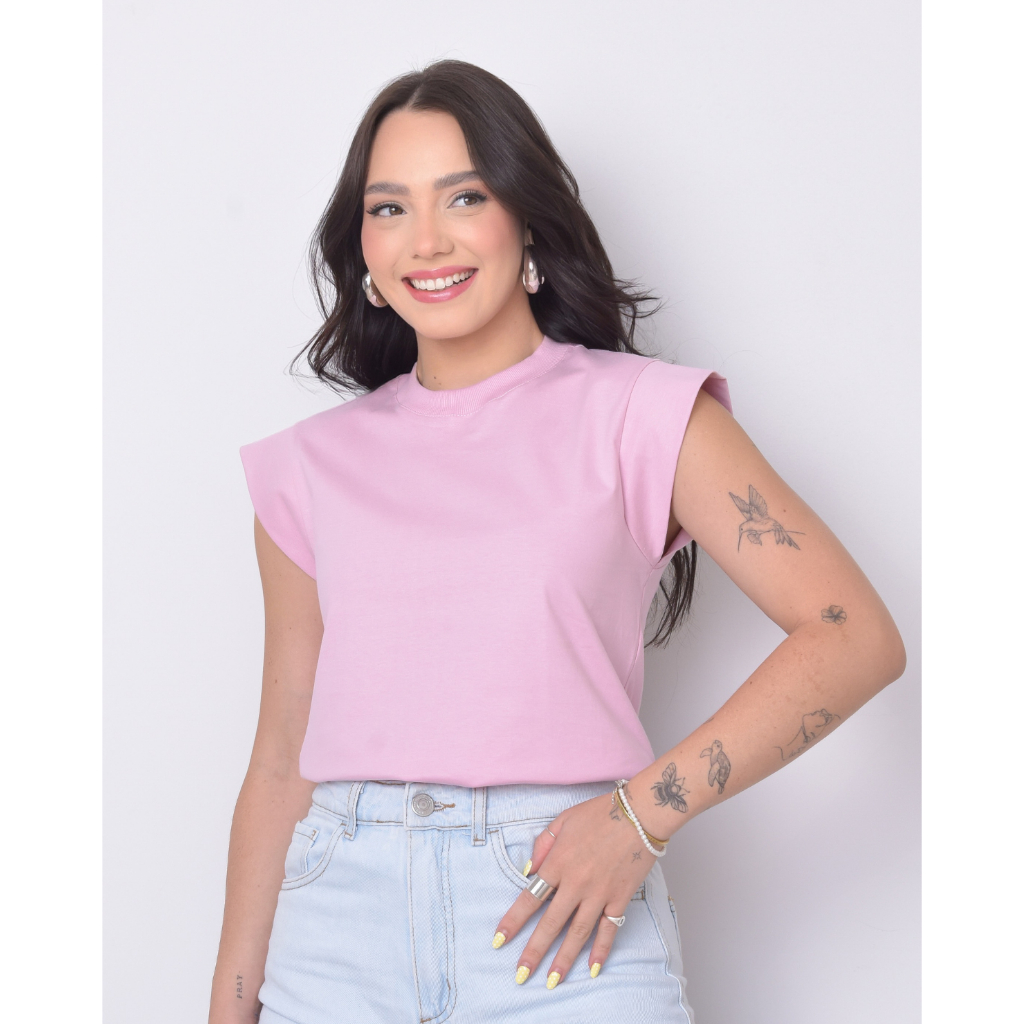Blusa Muscle tee feminina cavada Estilosa Elegante malha 100% Algodão Blusa fresquinha trabalhar