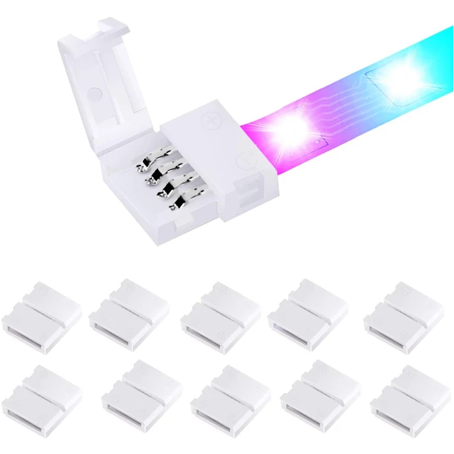 10UN Emenda Pressão Conector Fita Led 5050 RGB Colorida 4 Vias 10mm Sem Solda