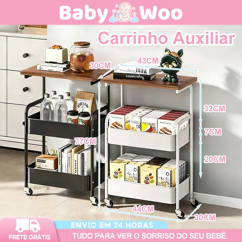 Carrinho Auxiliar Multiuso Com Rodas Cozinha Banheiro Quarto Lavanderia Com 3 Camadas