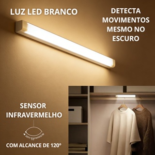 Smart Luminária Inteligente Ultra LED com sensor de movimento sem fio e Recarregável USB fino barra 20/50cm em Oferta na Shopee