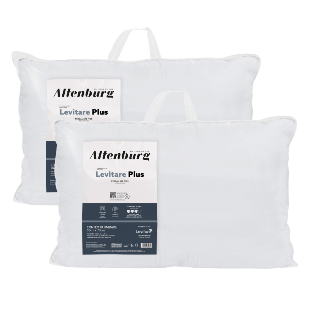 Kit 2 Travesseiros Altenburg Levitare Plus 50x70 200 Fios 100% Algodão Extra Macio Toque de Plumas