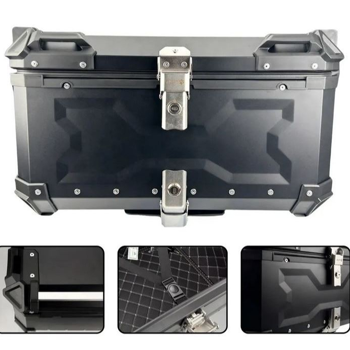 Baú Bauleto Preto Aluminio ACM 65 Litros Universal Para 2 Capacetes com X + Suporte e Encosto em Oferta na Shopee