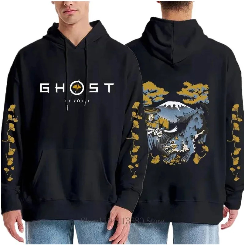 Moletom Canguru Blusa De Frio Ghost of Yōtei Atsu Samurai Wolve Game Geek Graphic Unissex