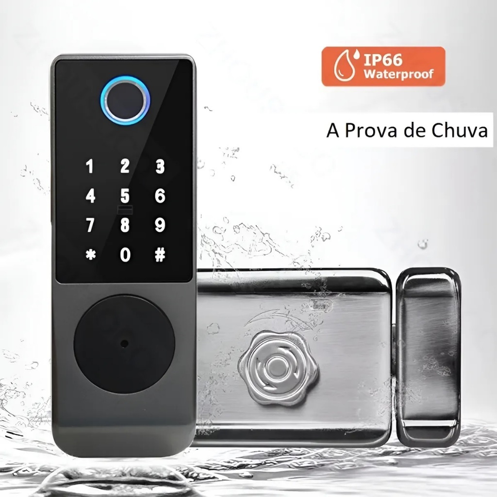 Fechadura Wifi Externa Eletrônica Biométrica Digital Portão Prateado