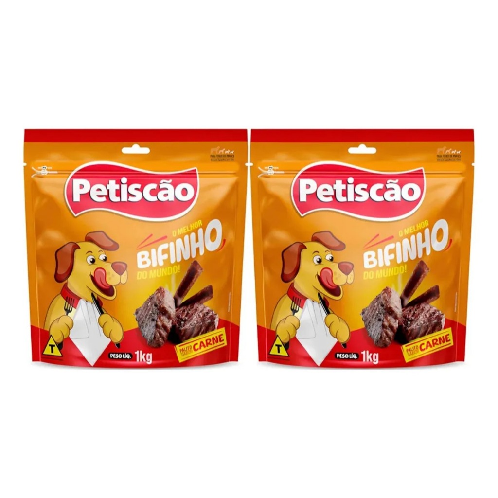 Kit 2 Petisco Para Cachorro Petiscão Bifinho Carne 1kg  Mastigável Snack Treinamento Recompensa