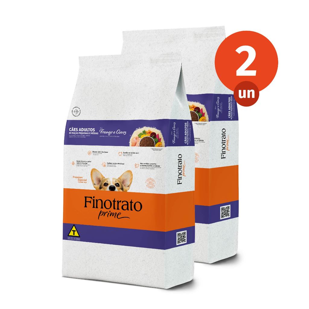kit 2 Ração Finotrato Prime Premium Especial Cães Adultos Raças Pequenas e Média