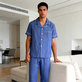 Pijama Casal Unissex Confortável Liso para Dormir Camisa de manga curta + calça comprida em Oferta na Shopee