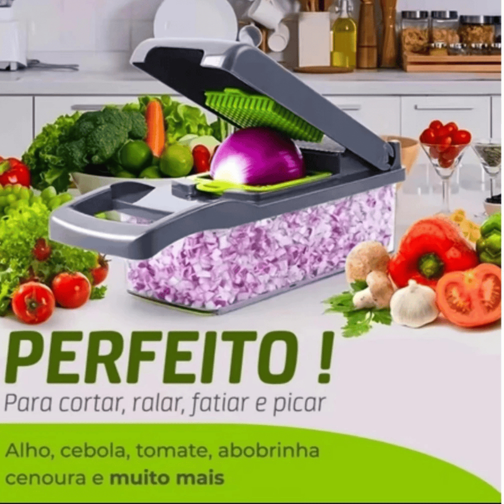 Cortador 16 em 1 Multifuncional de Legumes e Frutas | Fatiador com Lâminas Intercambiáveis reforçado