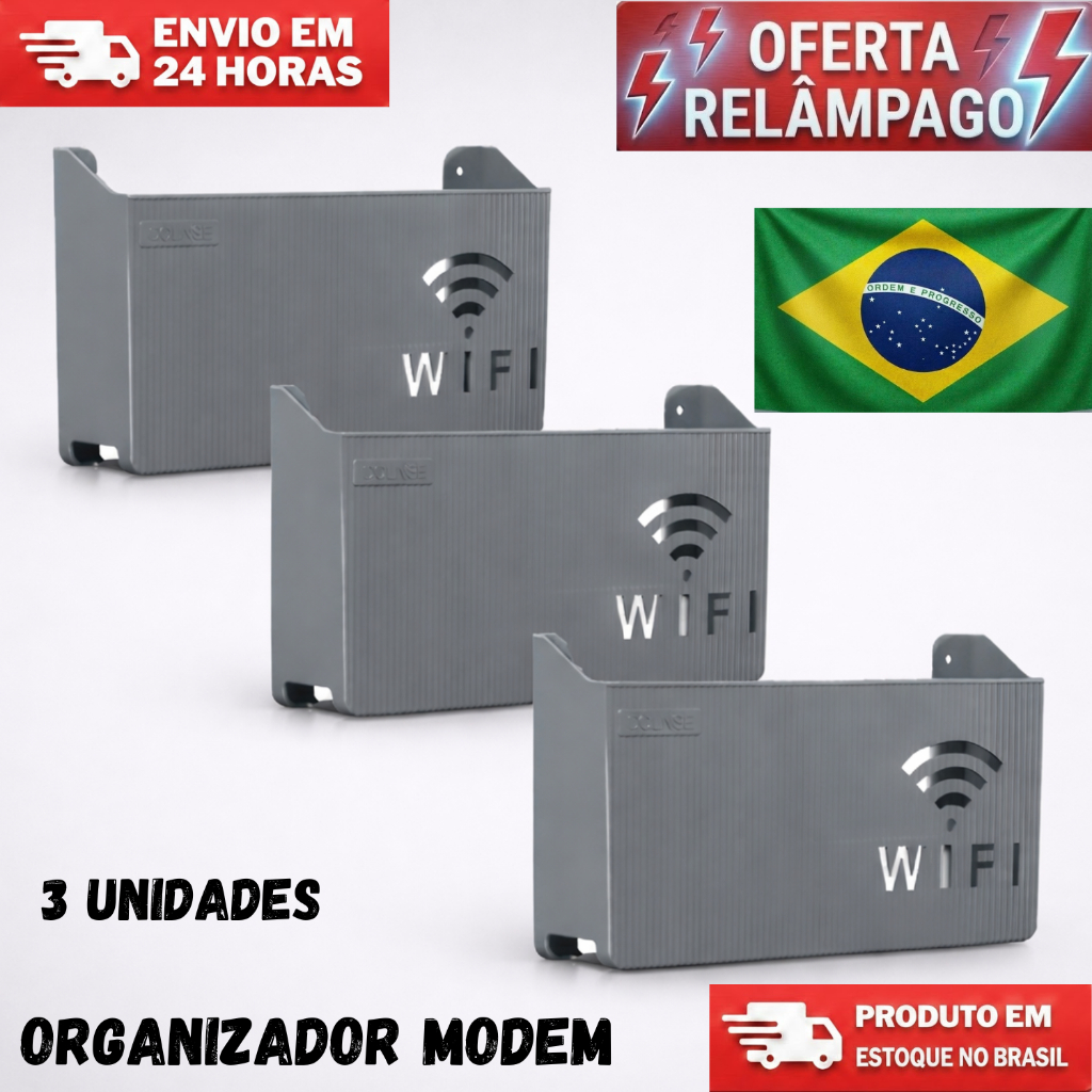 Kit Com 3 Suporte Para Roteador Modem Wi-fi Adesivo Organizador de Cabos de Rede