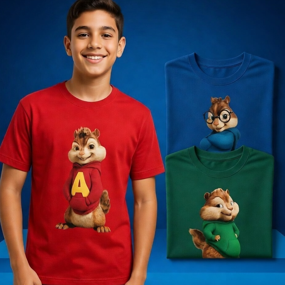 Kit 3 Camisetas Estampada 100% Algodão - Camisa Alvin e o Esquilos De Alta Qualidade em Oferta na Shopee