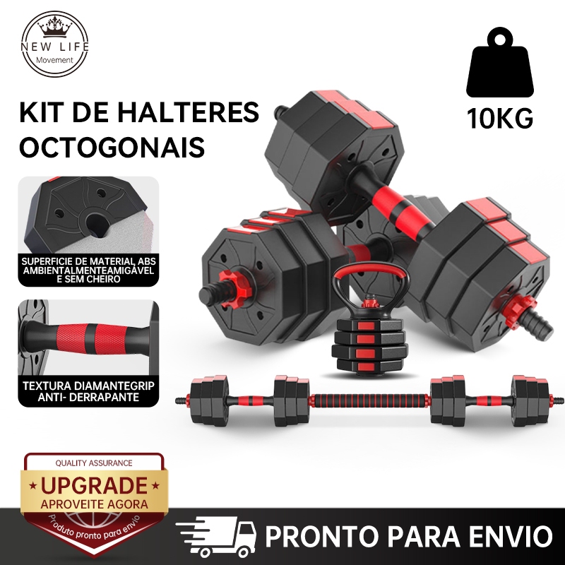 Halteres de musculação 10kg Kit Halteres Barras Kettlebell Peso Musculação 6 em 1 halteres