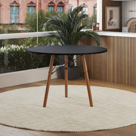 Mesa de Jantar Eames Eiffel 75cm Redonda Base 3 Pés Palito Eucalipto Madeira Natura Compacta