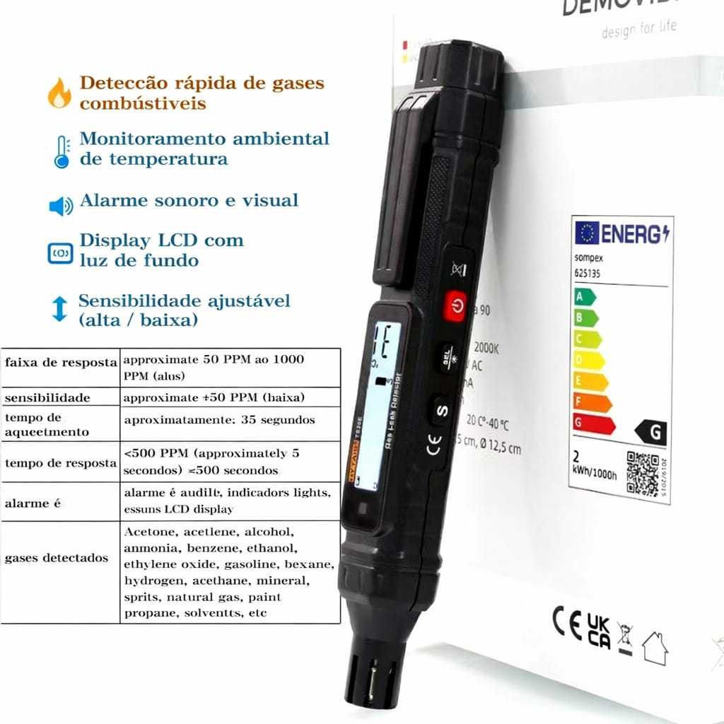 Caneta Detector Sensor de Gás Combustível GLP Natural Portátil Vazamento Fogão Cozinha Alarme Digital HYTAIS TS