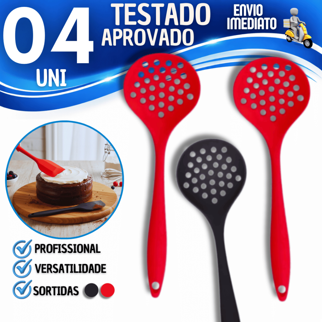Utensílios Escumadeiras De Silicone 28,5 Resistente Ao Calor Não Risca Panela Reforçada Utilidades