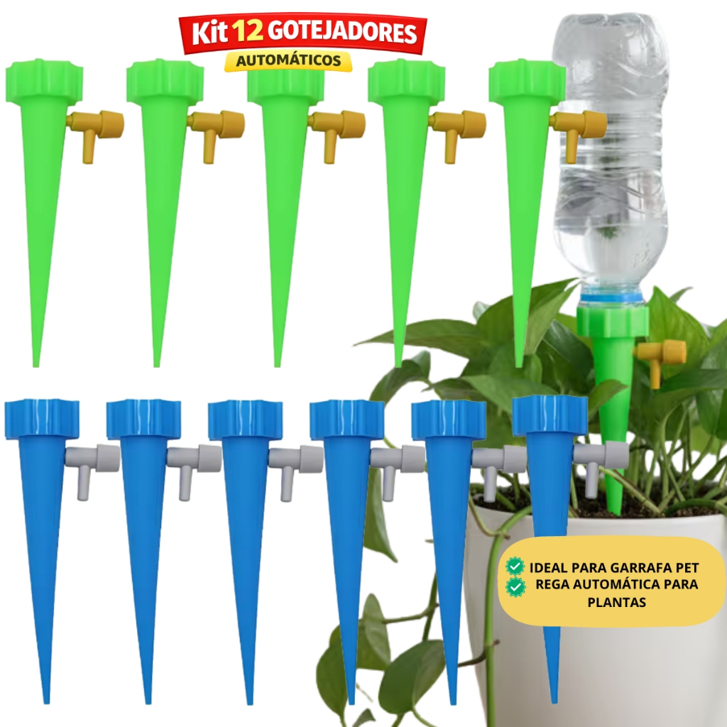 Kit Com 12 Gotejador Irrigador Acoplável Em Garrafa Pet Jardim Dosador Vaso Em Garrafa