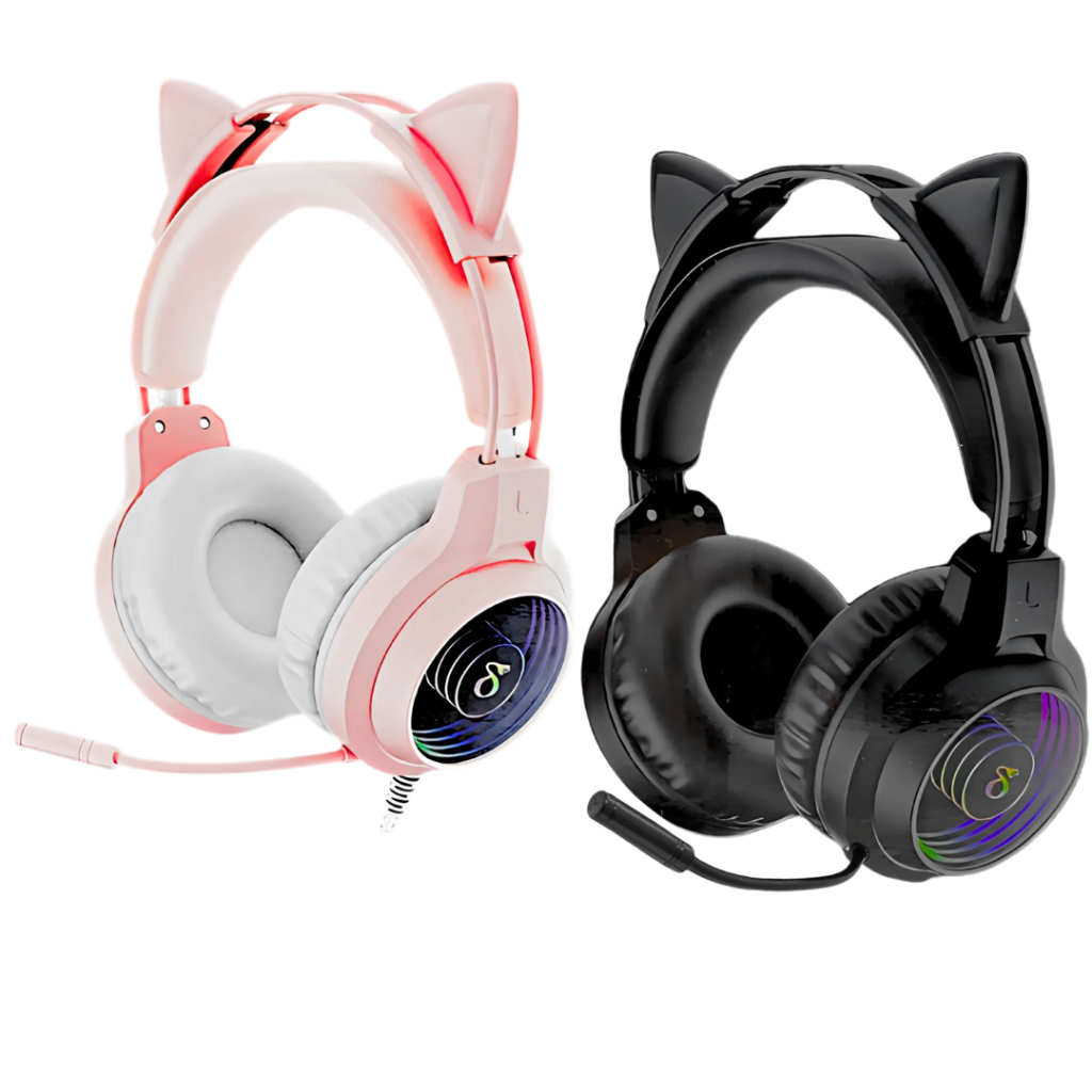Fone de Ouvido Headset Gamer RGB Orelha de Gato Microfone LED Som Imersivo Headphone Gamer