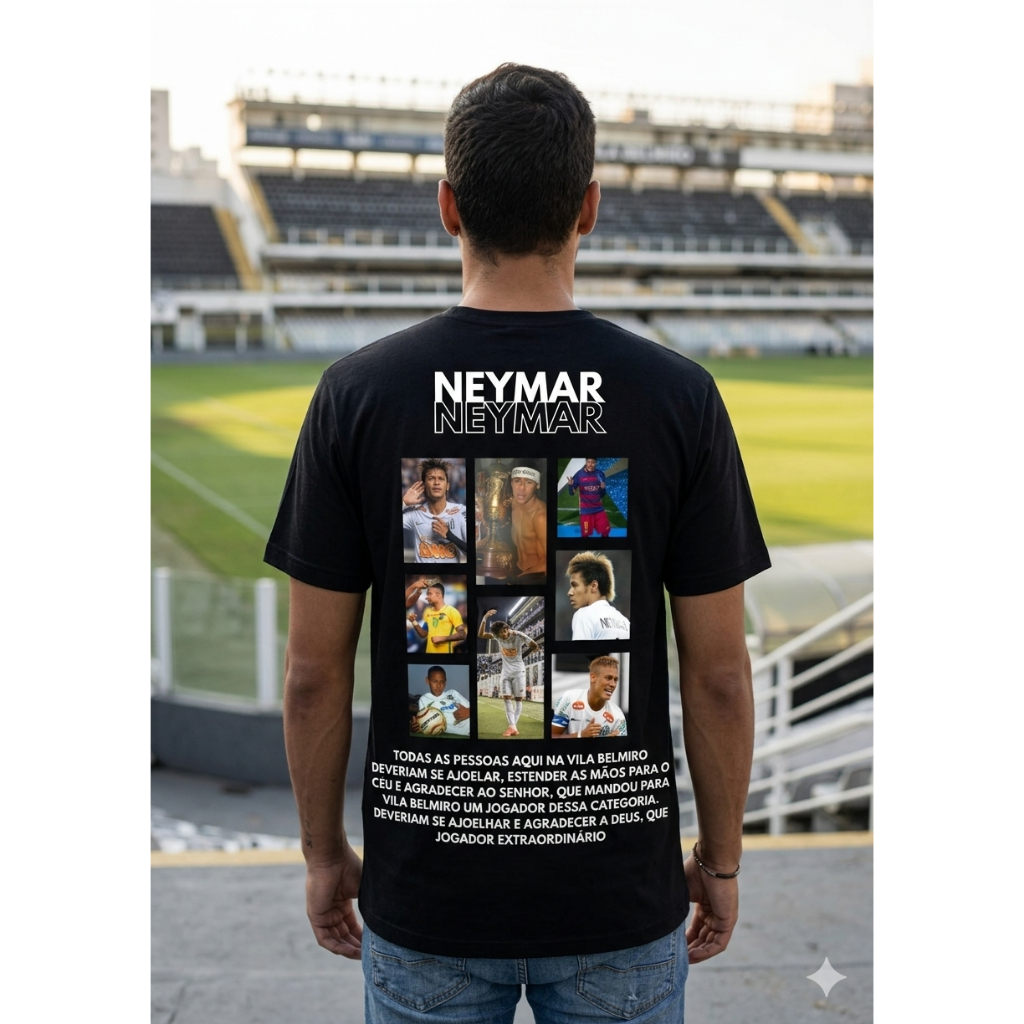 Camiseta Masculina Estampada Futebol Jogador Brasileiro Torcedor Estilo Esportivo Algodão Confortável Moda Futebol