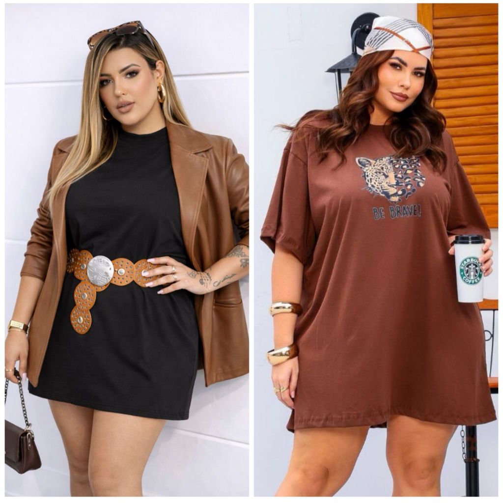 Camisetão Vestido Plus Size Estampa Exclusiva Moda outono inverno Camiseta Oversized Feminina