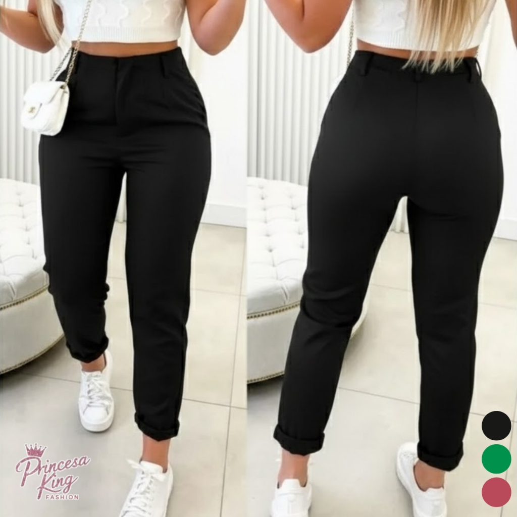 Calça Alfaiataria Feminina Cintura Alta Com Pença Casual e Social do P ao GG em Oferta na Shopee